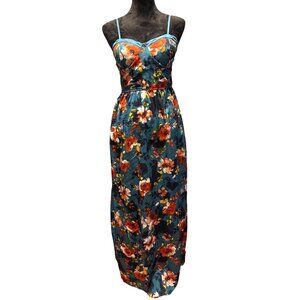Floral Maxi Sundress LG Adjustable Spaghetti Straps Smocked Back Boho Hippie